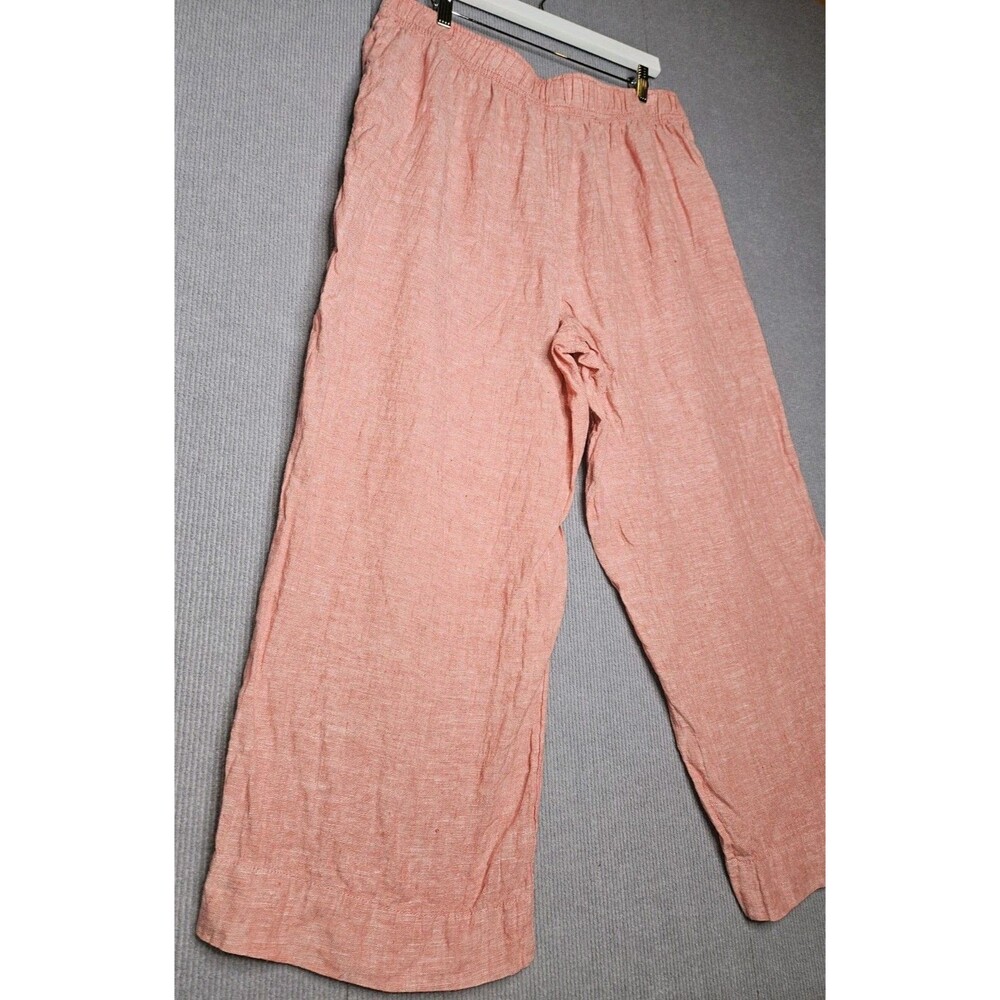 Tahari Essentials Pants Womens XL Coral 100% Linen Pull On Wide Leg Cropped - Picture 2 of 8